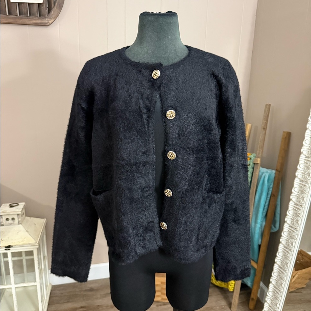 Rachel Zoe • Faux Fur Black Chunky Cardigan